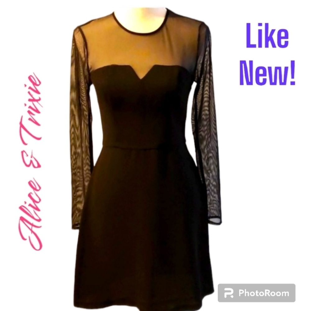 Alice & Trixie Black Cocktail Dress Long Sleeve Sheer Bodice Made USA EUC